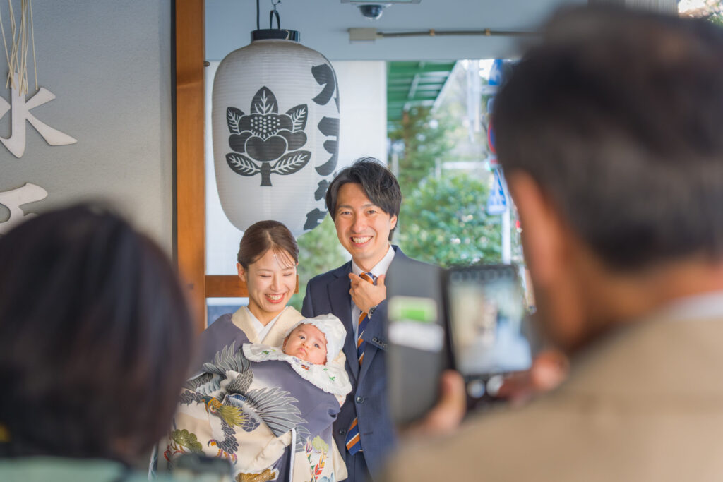水天宮お宮参り一階での家族写真