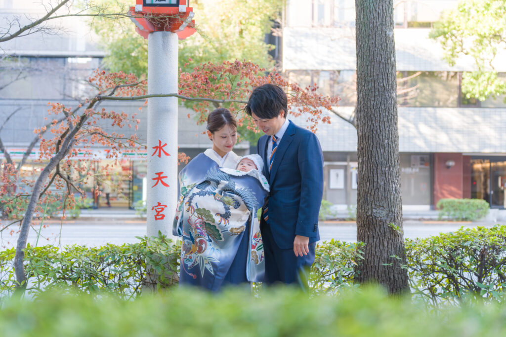 水天宮お宮参り一階での家族写真