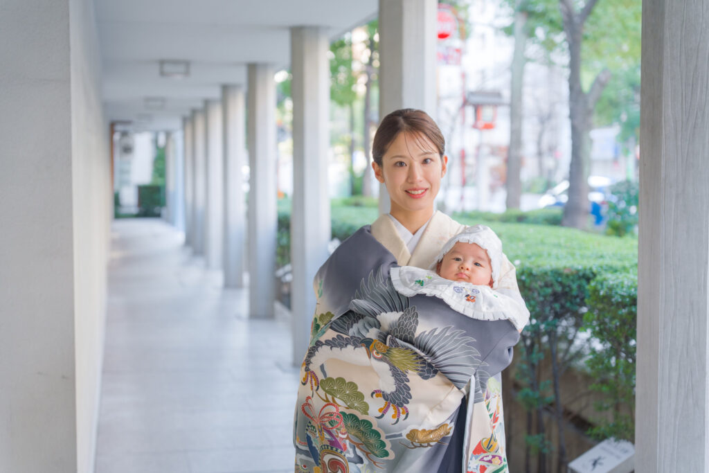 水天宮お宮参り一階での家族写真