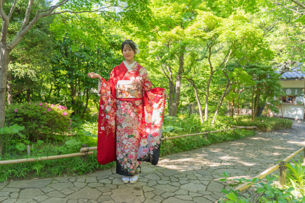目白庭園の日本庭園で撮影した成人式前撮り写真