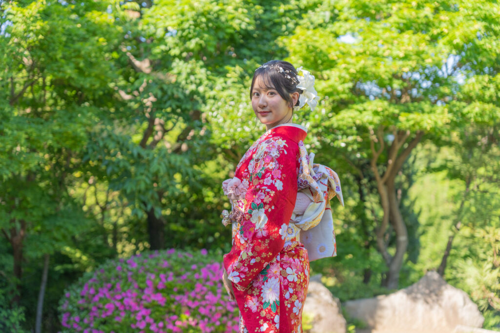 目白庭園の日本庭園で撮影した成人式前撮り写真
