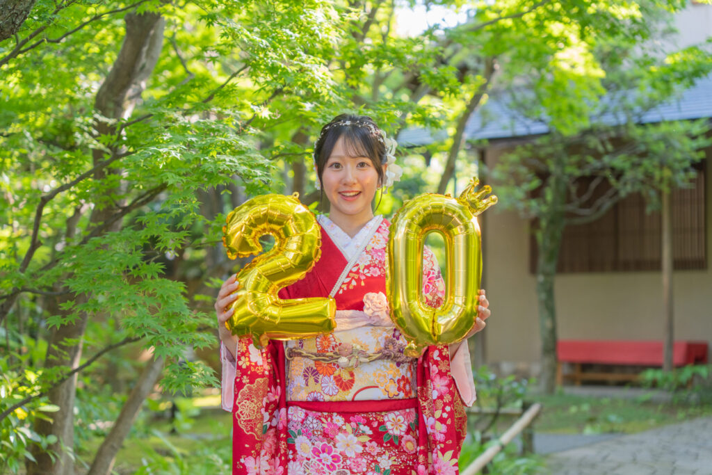 目白庭園の日本庭園で撮影した成人式前撮り写真