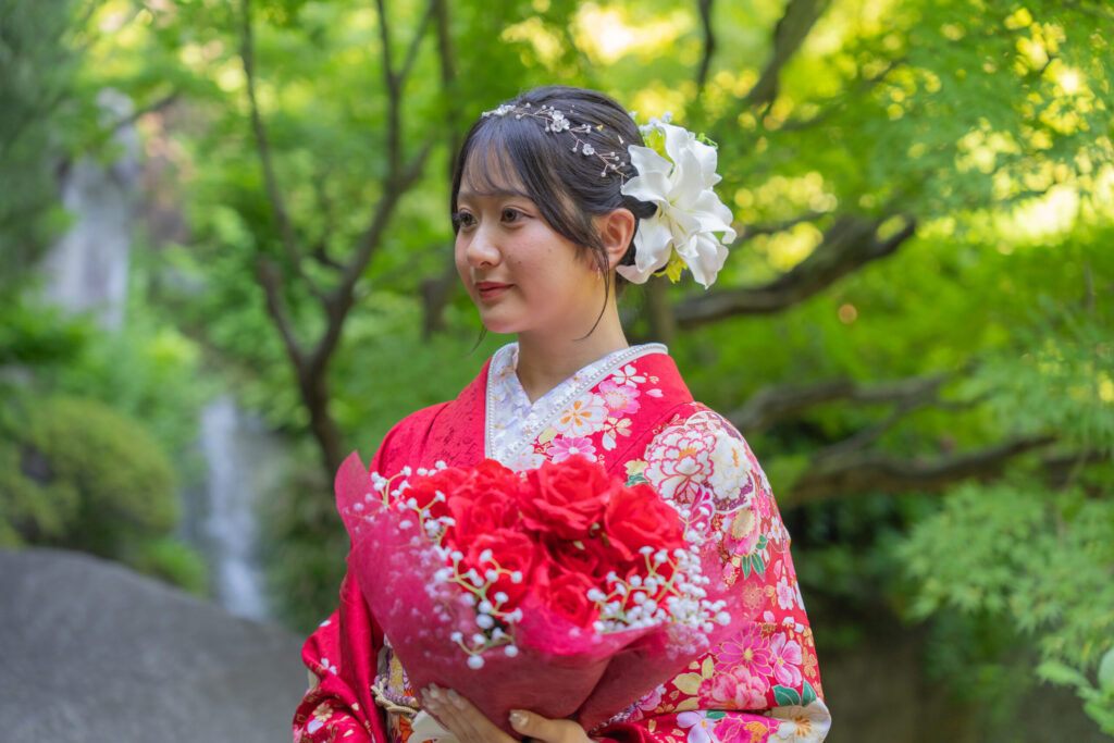 目白庭園の日本庭園で撮影した成人式前撮り写真