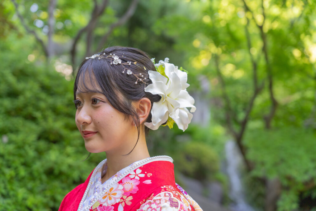 目白庭園の日本庭園で撮影した成人式前撮り写真
